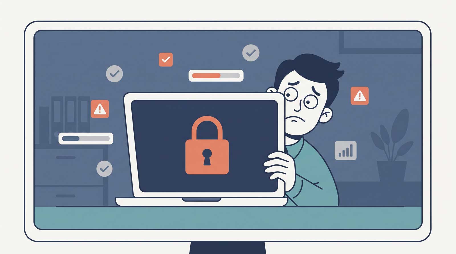 Illustration representing a security check for a possible hack.