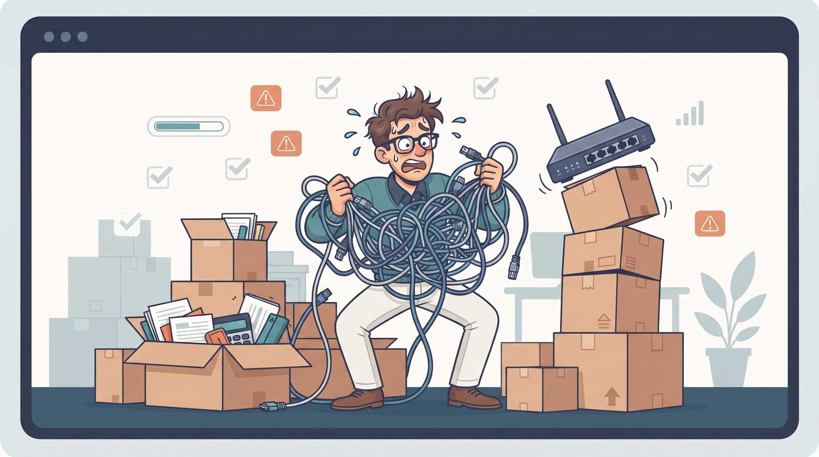 Illustration of IT planning for an office move.